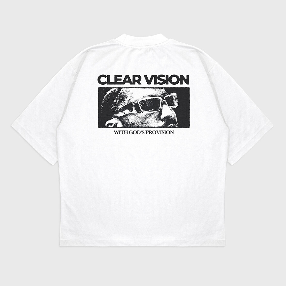 Oversize 'Clear Wısıon' Baskılı Bisiklet Yaka T-Shırt