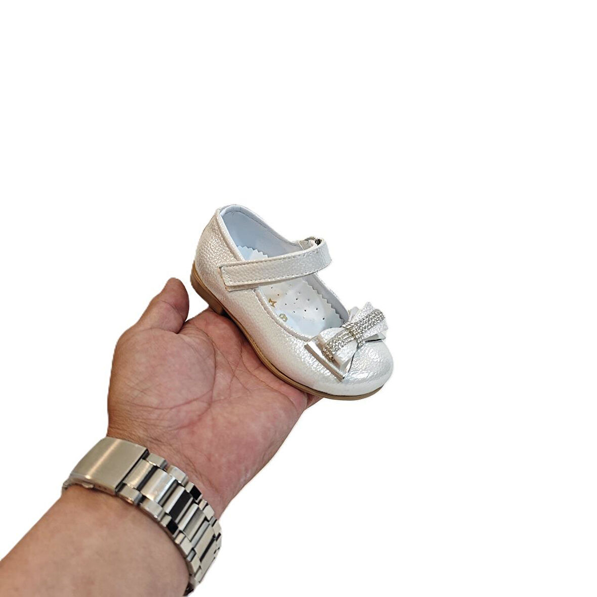 Fiyra 8013 Sedef Taşlı Kurdeleli Cırtlı Bebe Kız Çocuk Babet