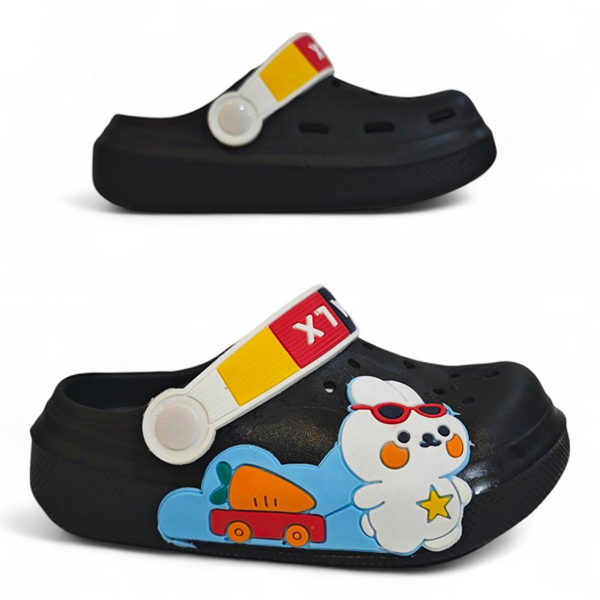 Calx 9041 Siyah Crks Tavşan Figürlü Erkek Çocuk Havuz Plaj Terlik