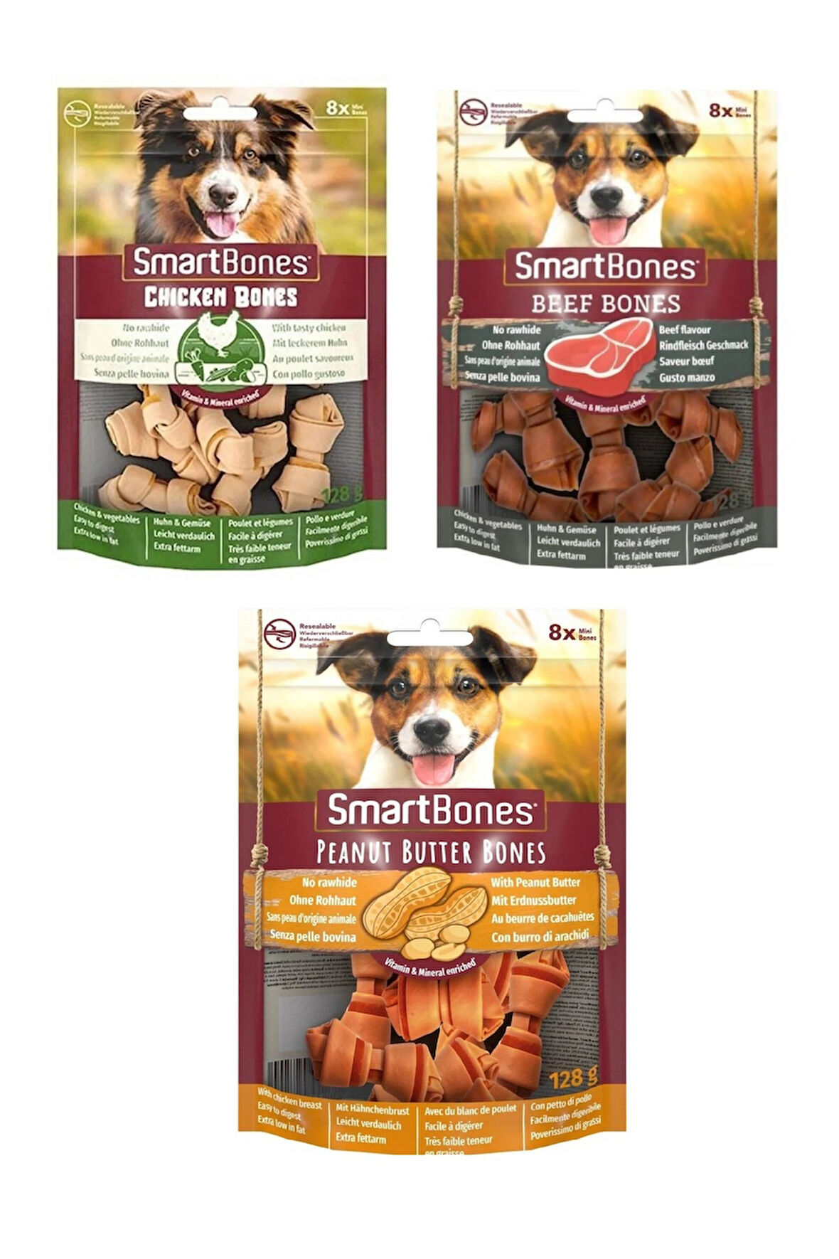 Smartbones 3 Çeşit Karma Mini Köpek Ödülü 8 Li 128 Gr. X 3 Adet
