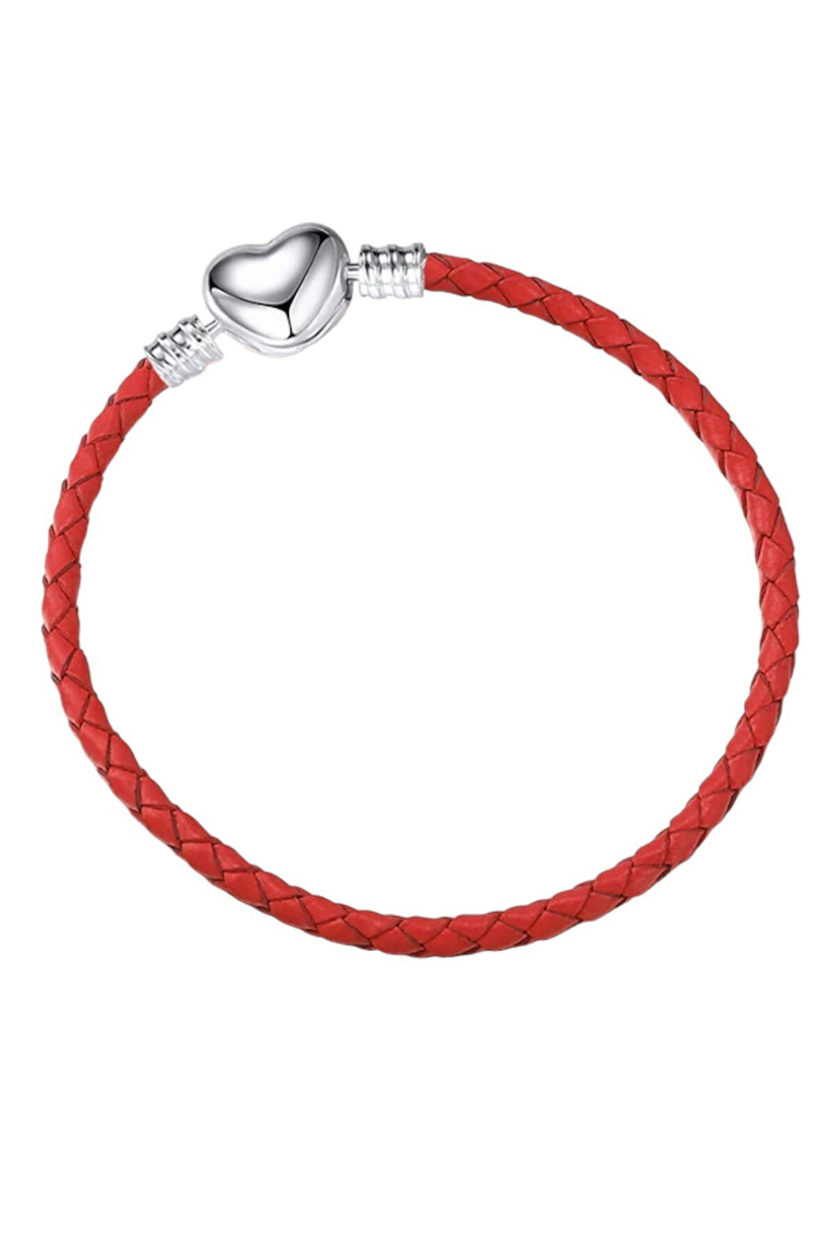 Kırmızı Kalp Klips Suni Deri Charm Bileklik