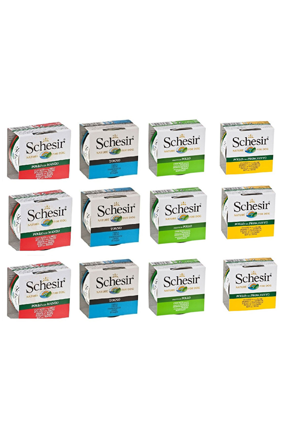 Schesir 4 Çeşit Karma Köpek Konservesi 150 Gr. X 12 Adet
