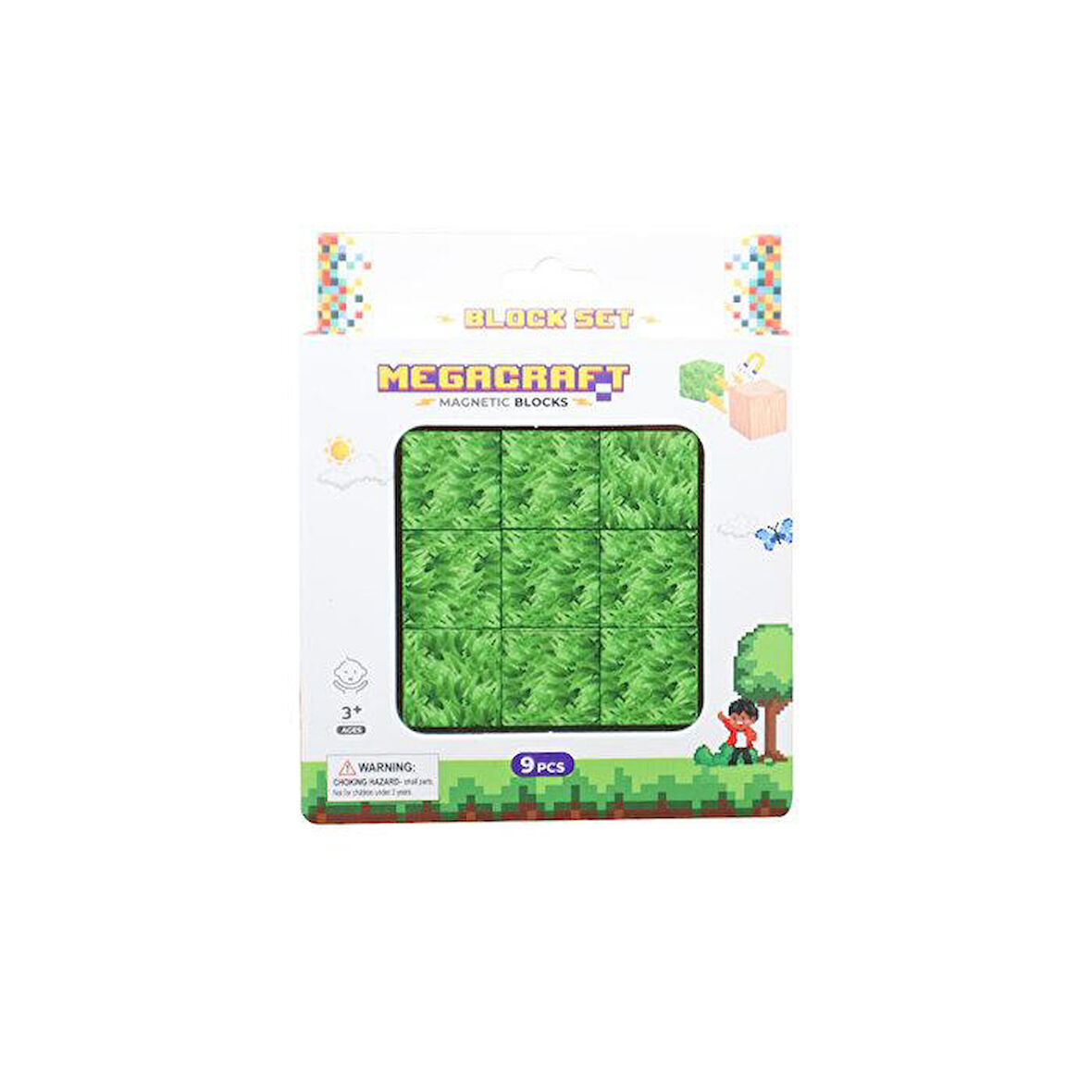 Megacraft Manyetik Bloklar Çim Desenli Blok 9 Parça MC1403