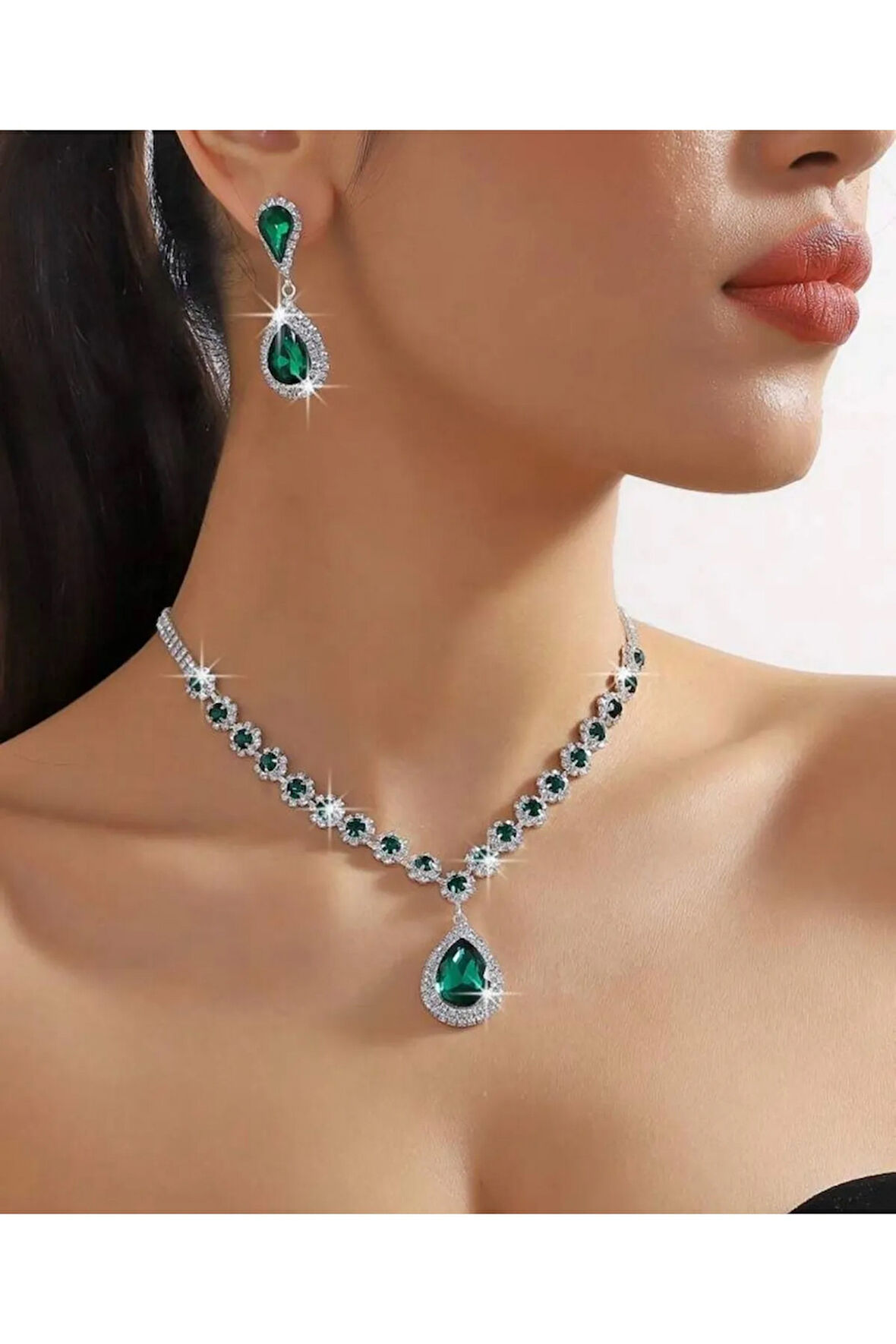 Rüya Beyaz Kolye Küpe Seti 2Li Davet Düğün Nişan Abiye