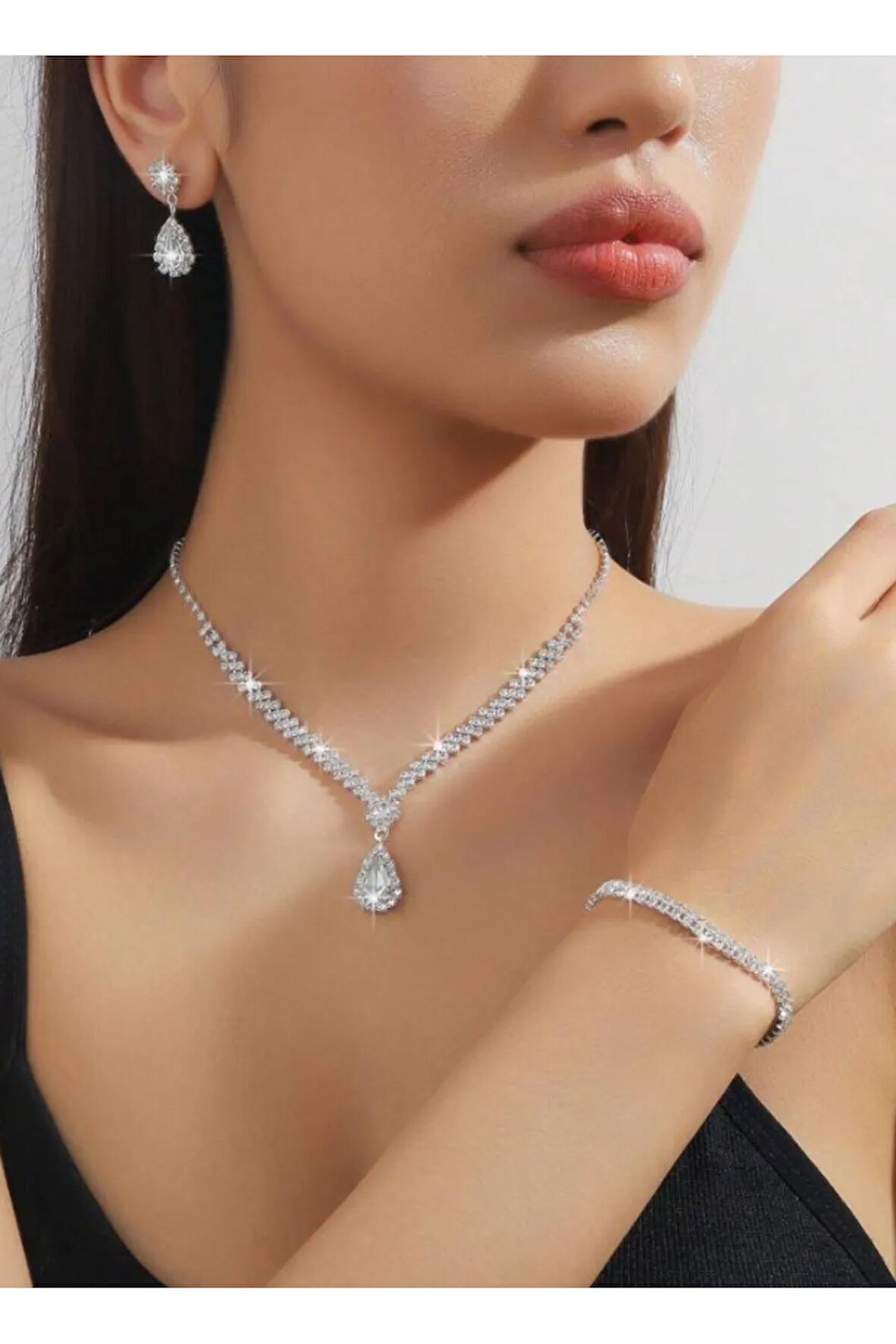 Gümüş Kaplama Ada Kolye Küpe Ve Bileklik Seti 3'lü Set Davet Düğün Nişan Abiye