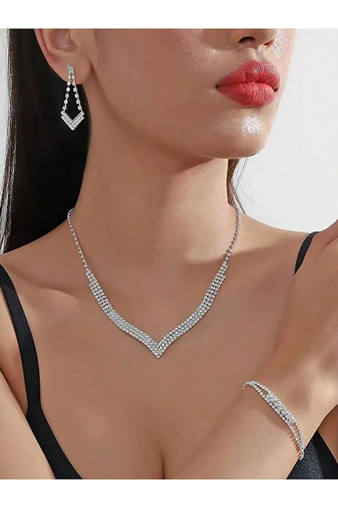 Gümüş Kaplama Lilyum Kolye,küpe Ve Bileklik Seti 3'lü Set Davet Düğün Nişan Abiye