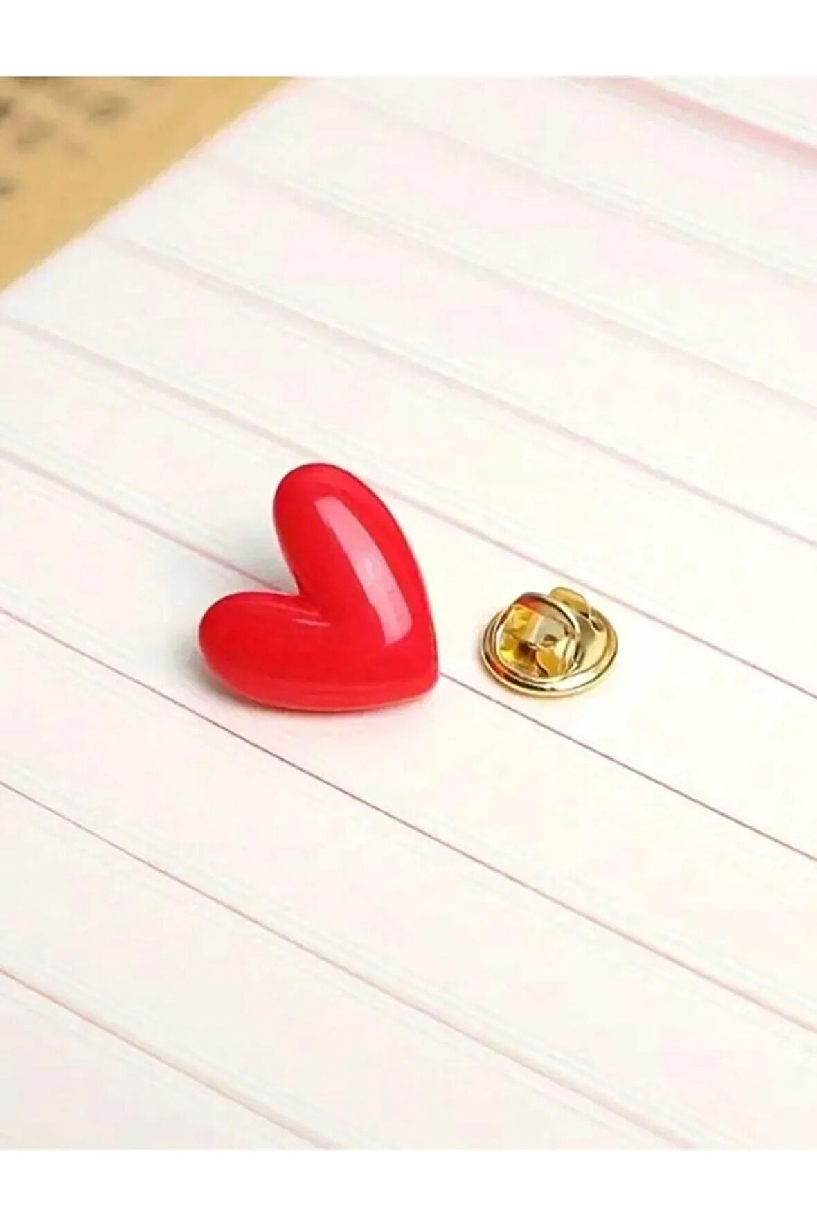 Kırmızı Kalp Desenli 2'li Broş