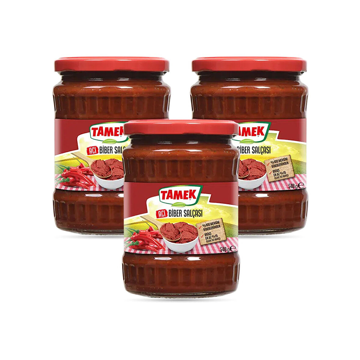 Tamek Biber Salçası Acı 540 gr Cam x 3 Adet