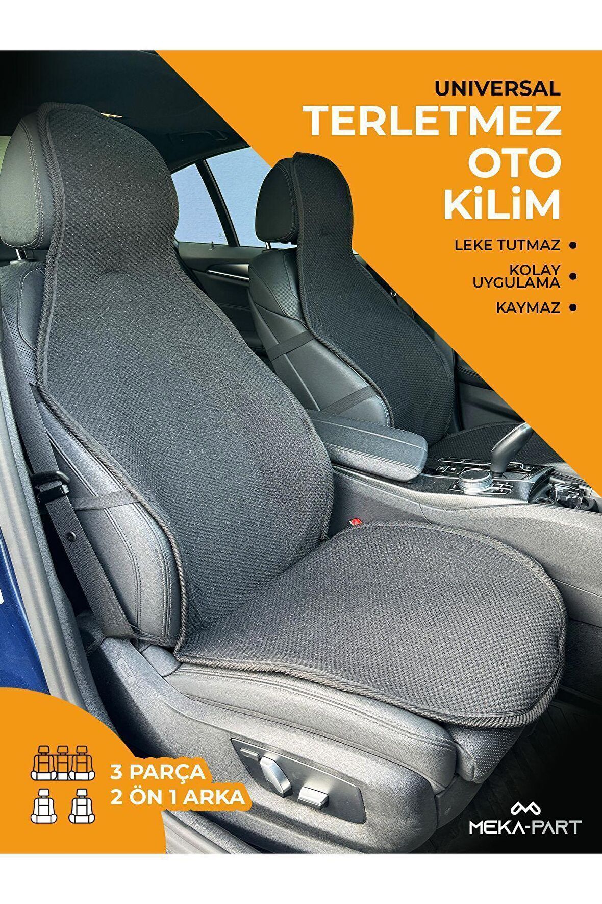 Meka Part Oto Koltuk Koruyucu Kılıf 3 Parça Universal Siyah 2+1 %100 Pamuk