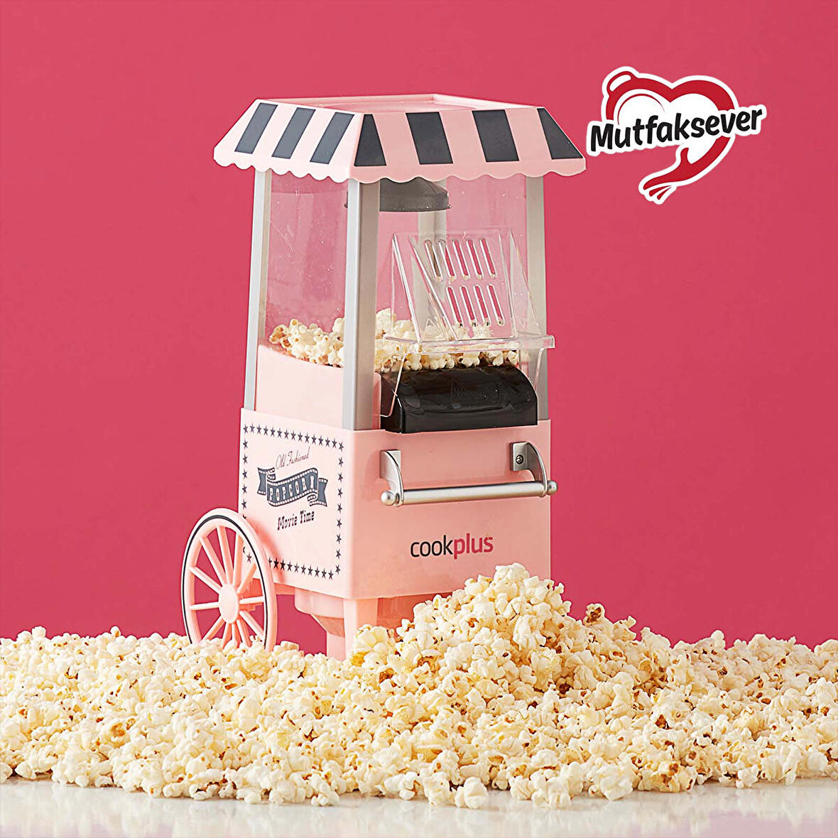 Cookplus Mutfaksever Pembe Mısır Patlatma Popcorn Makinesi