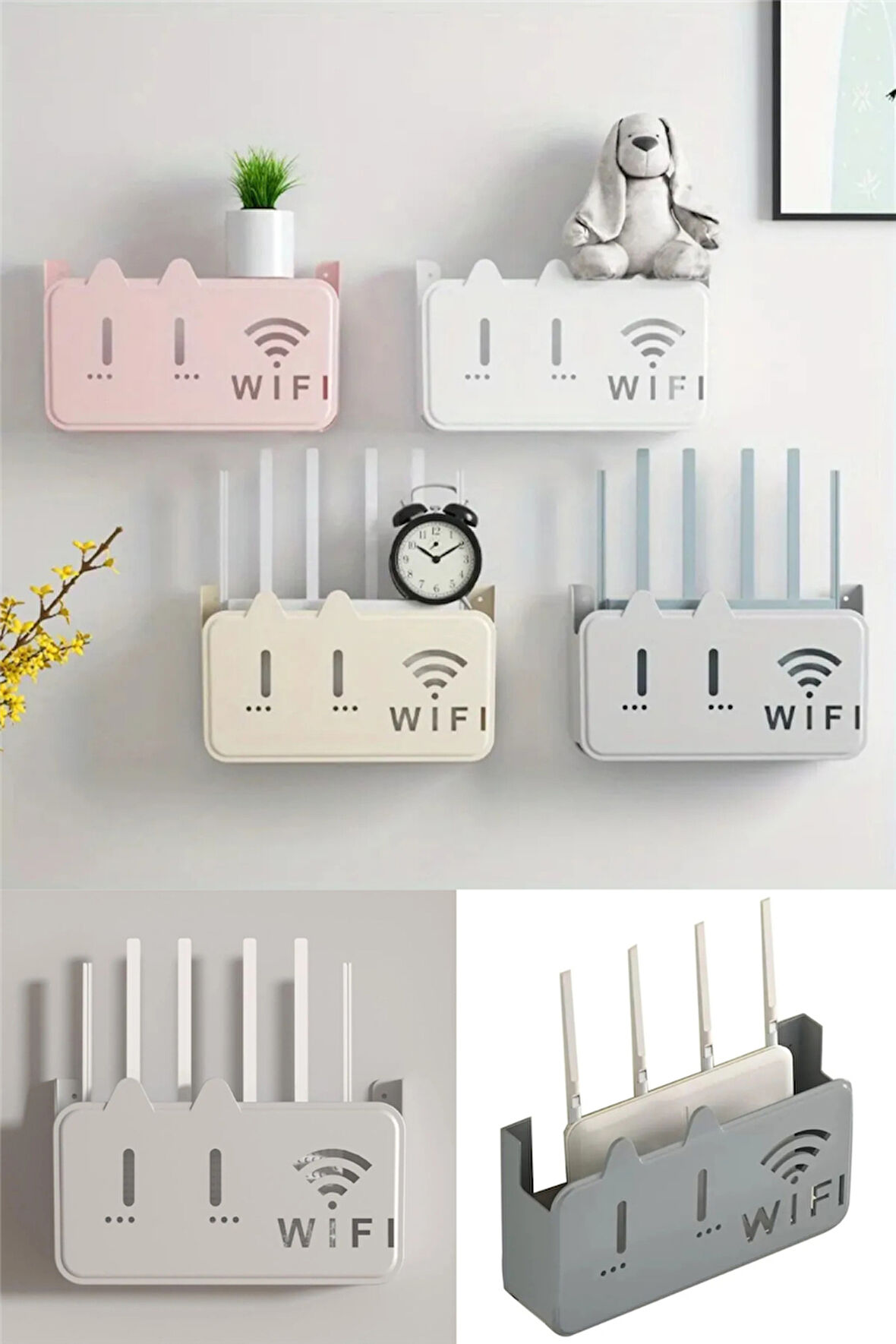 Beyaz Pleksi Kedi Desenli Wifi Kutusu Duvar Asılabilir Sigorta Ve Modem Saklama Kutusu 25x15x6 Cm