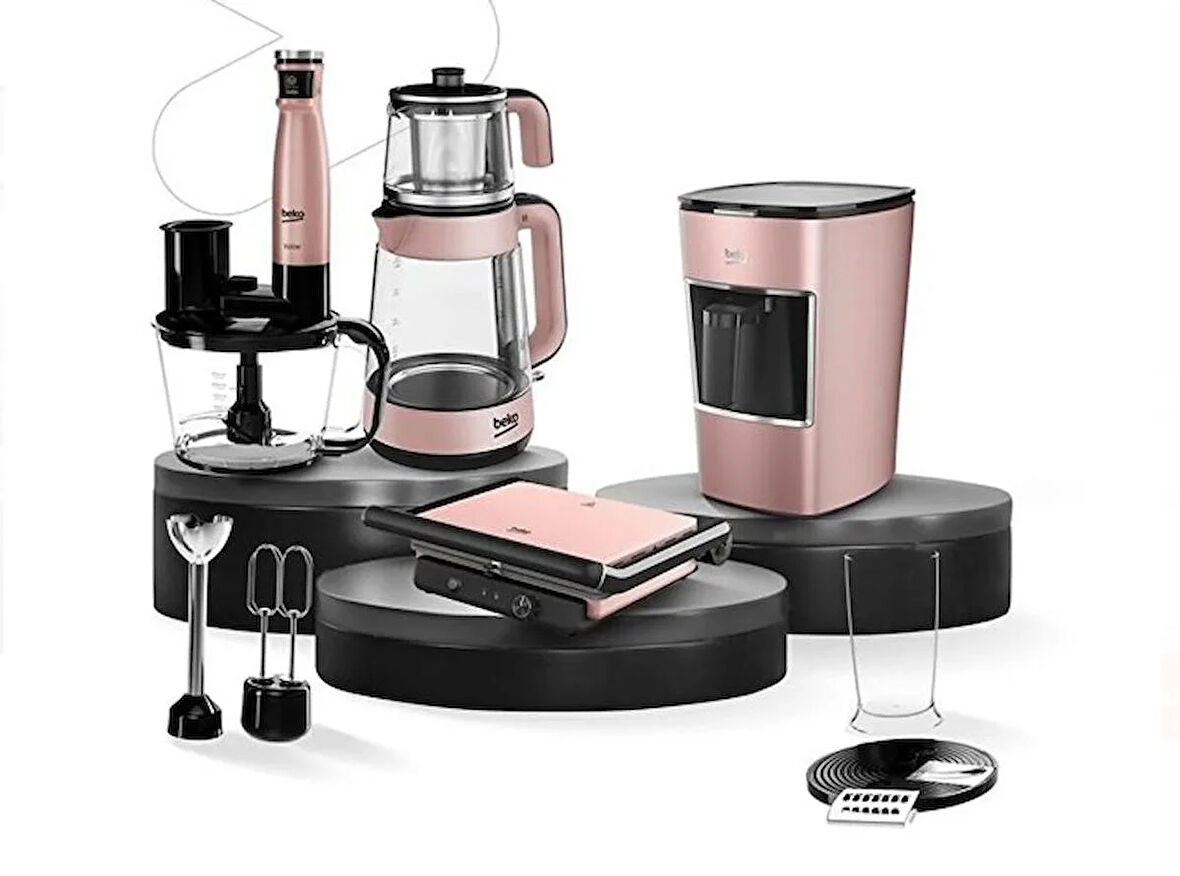 Beko Floral Rose Gold Mutfak Serisi 4'lü Set (bkk 2300 - Rhb 5050 R - Tm 5046 Cr - Cm 5964 R)