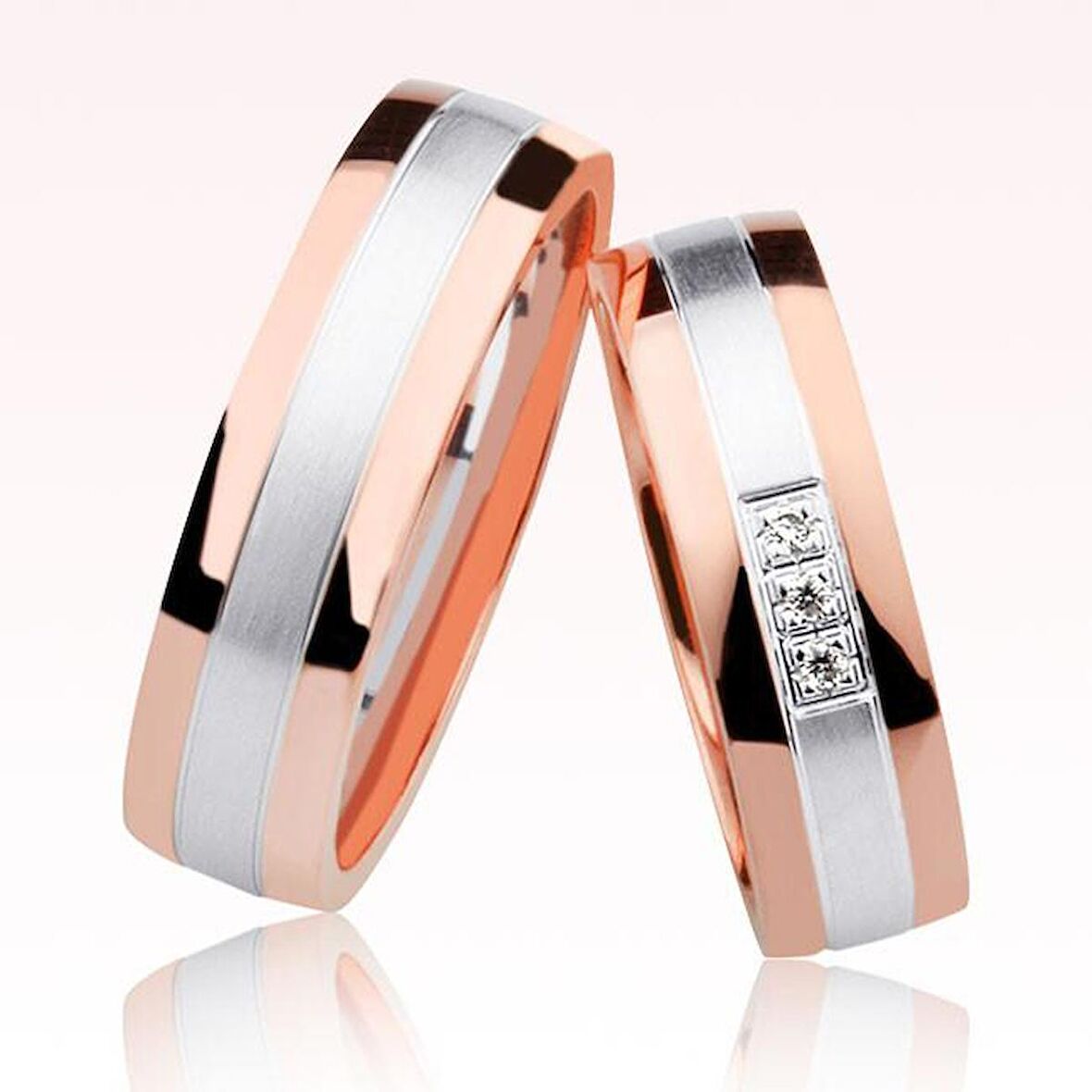 Harem Altın Rose Beyaz Şeritli Altın Alyans 2301-3