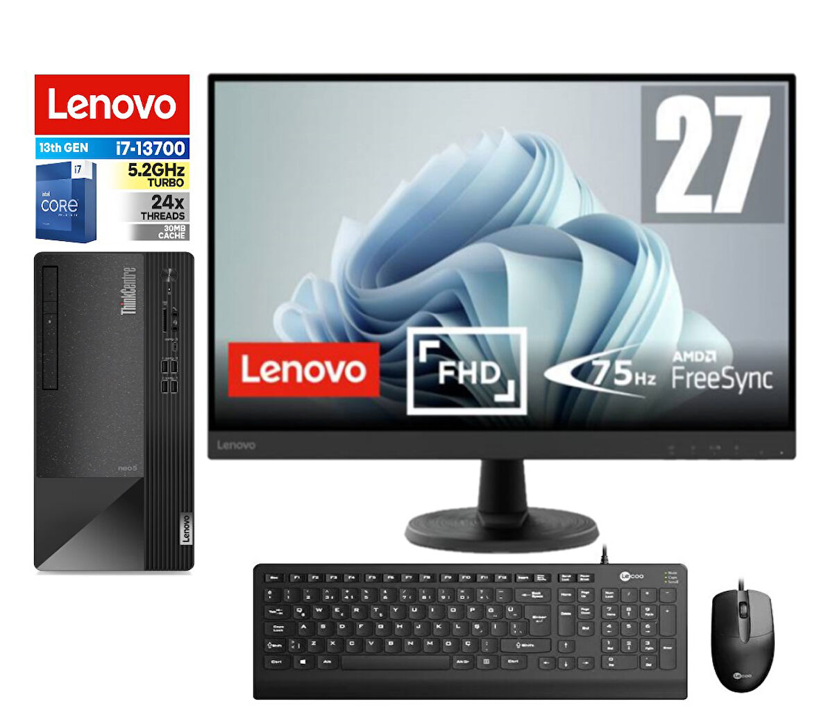 Lenovo Thinkcentre Neo 50T Gen4 Intel I7 13700 32GB 256GB SSD WINDOWS11HOME 27" Fhd Monitör Masaüstü Blgisayar 512JB005ATR31+ZETTAUSBBELLEK
