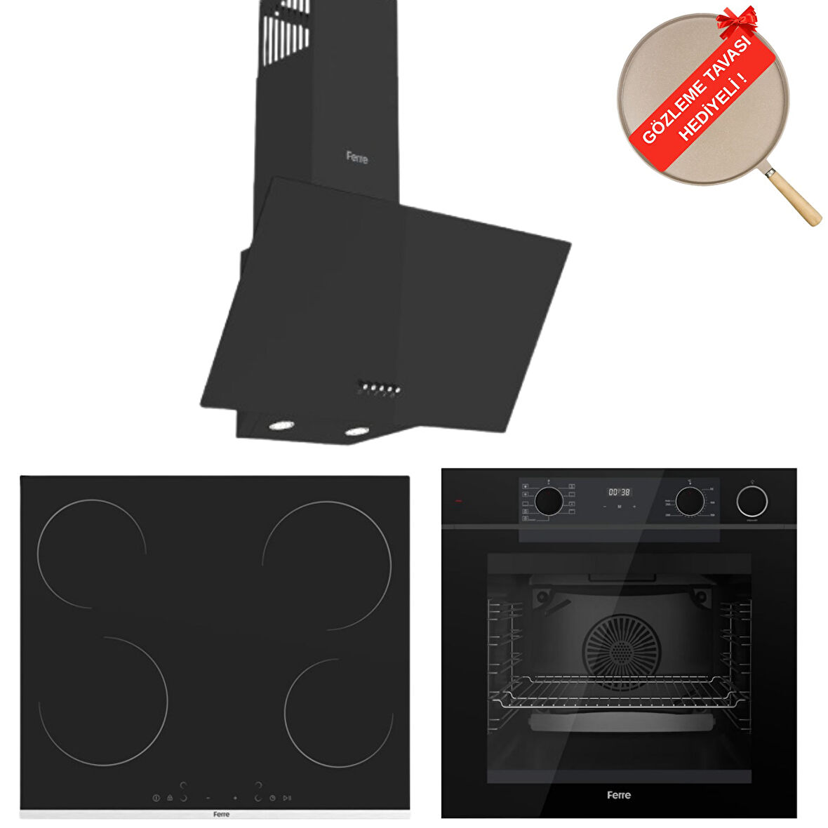 Ferre FryArt&Buharlı Fırın Grano FlowArt Elektrikli 3'lü Siyah Ank. Set (D086 + MS261 + QEP64CS)