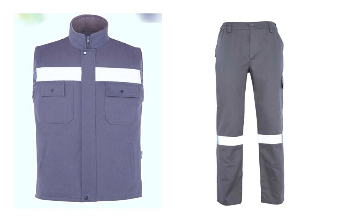 İş Takımı 7/7 Gabardin Gri %100 Pamuk Kapitoneli Reflektörlü