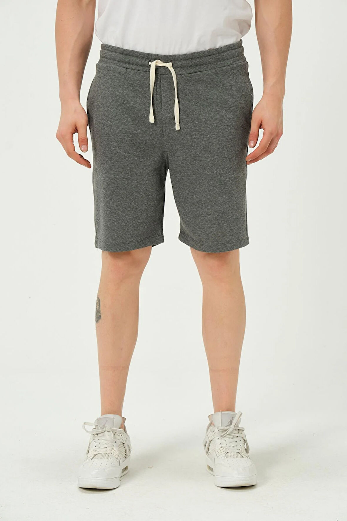 Erkek Regular Fit 3 İplik Kumaş Şort Antrasit Melanj