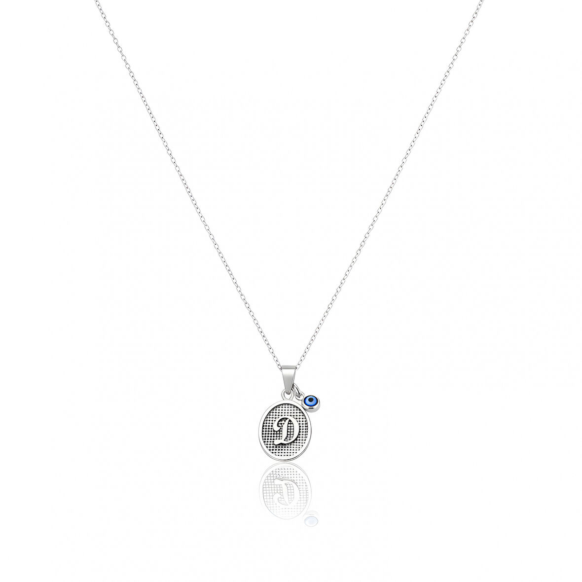 Desenli Oval Gümüş Harf Kolye - Gümüş