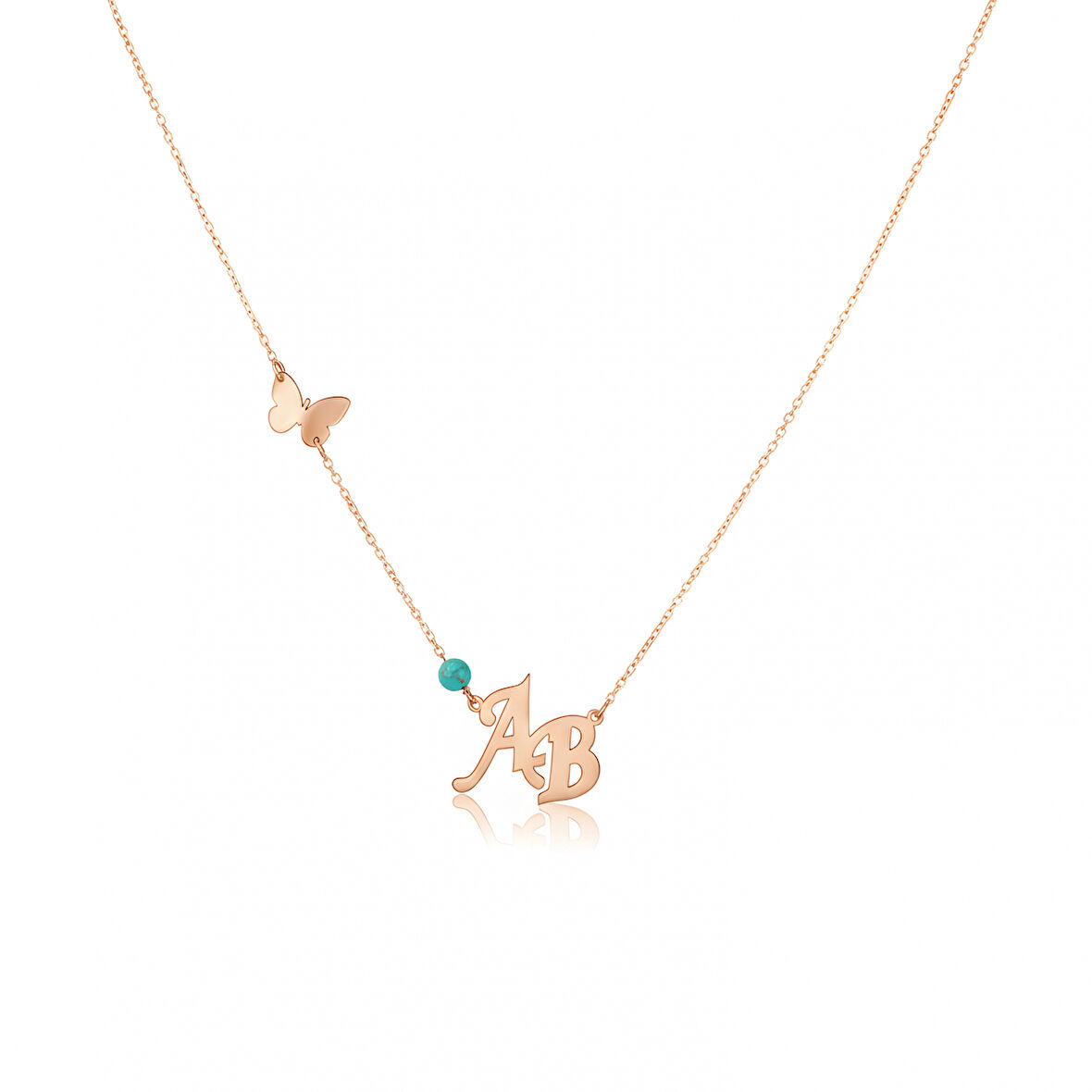 Kelebekli Çapraz Harf Kolye-Rose