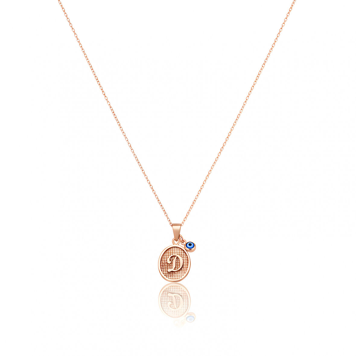 Desenli Oval Gümüş Harf Kolye - Rose