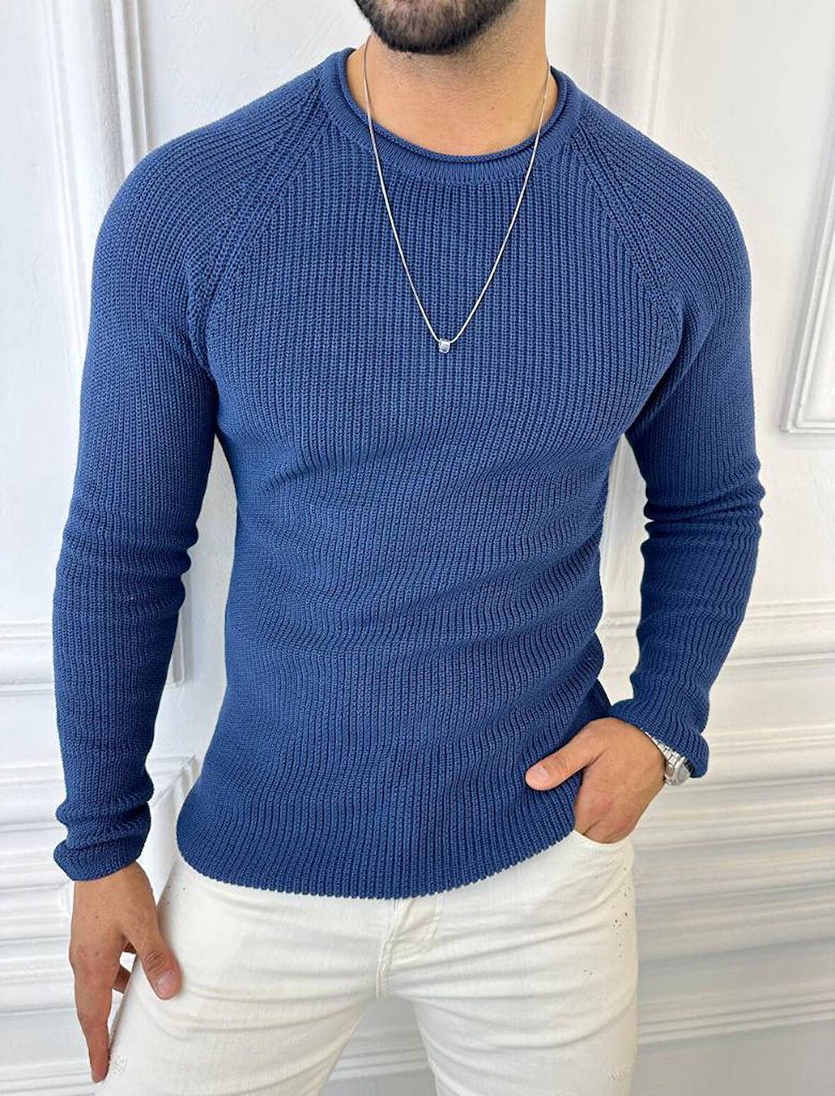 Kazak Slim Fit Natural Pamuk Örme Triko Tüylenmeyen Dar Kesim Kazak