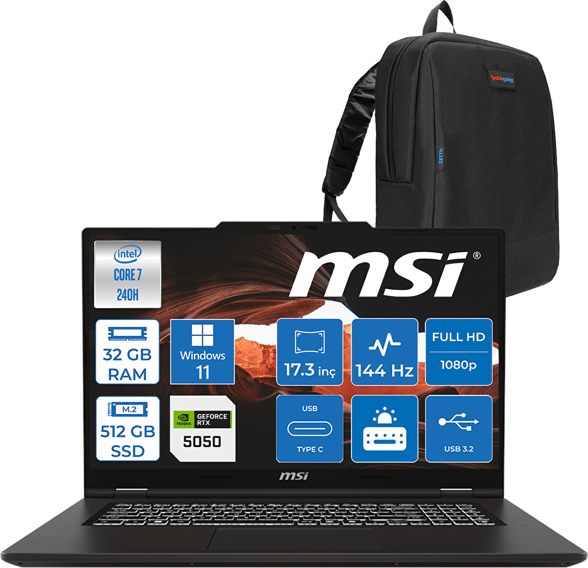 Msı Venturepro 17 Venturepro A2RWEG-027XTR Aı 2.nesil Core 7 240H 32GB Ddr5 512GB SSD 8GB/RTX5050 Gddr7 45W 17.3" Fhd 144HZ IPS WIN11HOME Gaming BILG.Z027XTRH07+ZETTAÇANTA