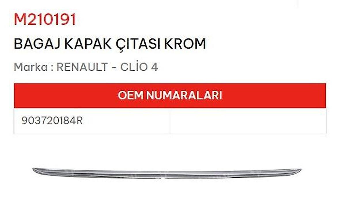 Clio 4 Bagaj Kapak Çıtası Nikelajı Krom 903720184R NS-M210191 SOT