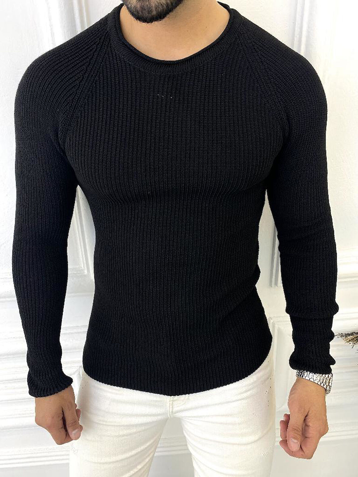 Kazak Slim Fit Natural Pamuk Örme Triko Tüylenmeyen Dar Kesim Kazak