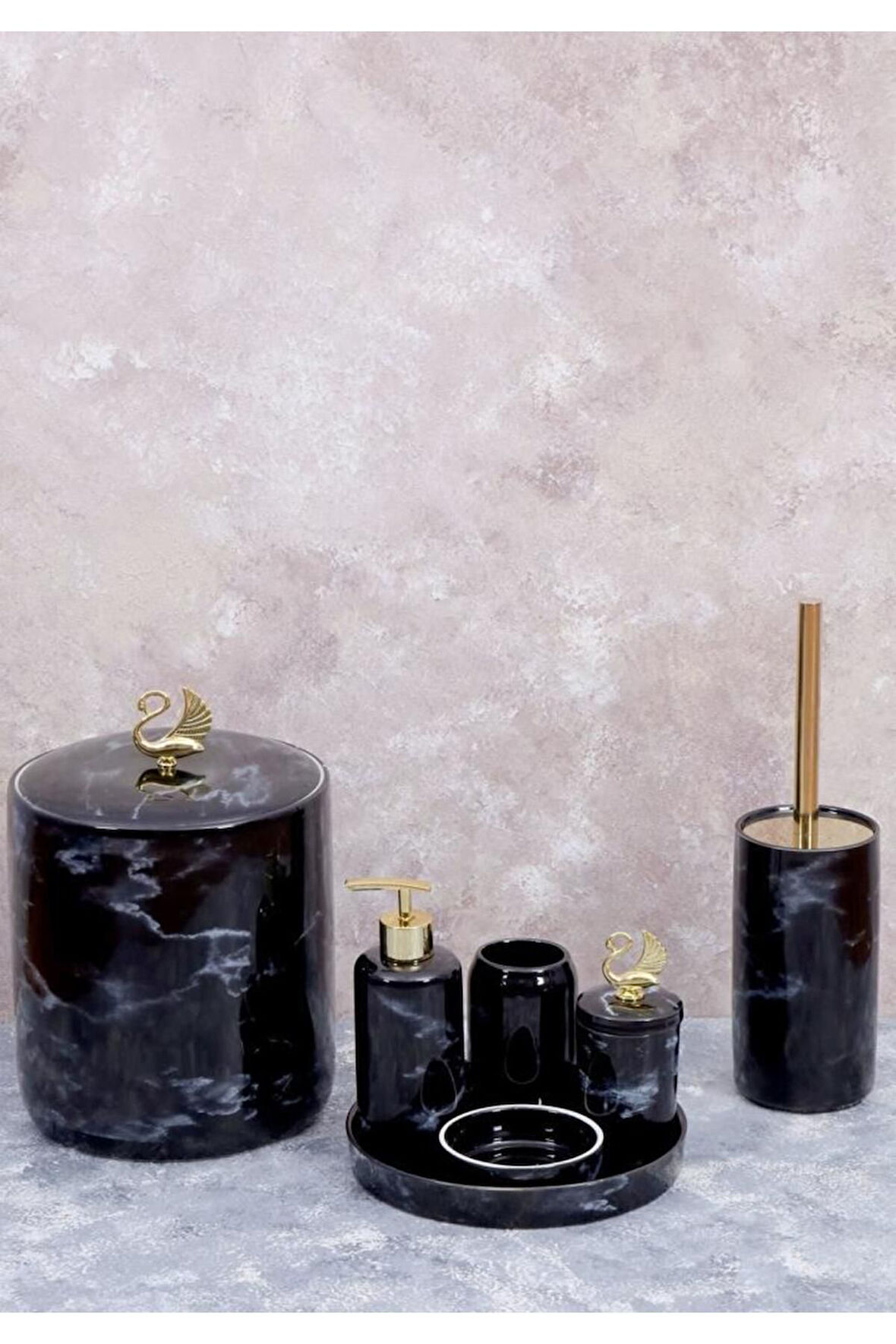 Arven 3958 7 Parça Porselen Banyo Seti Siyah