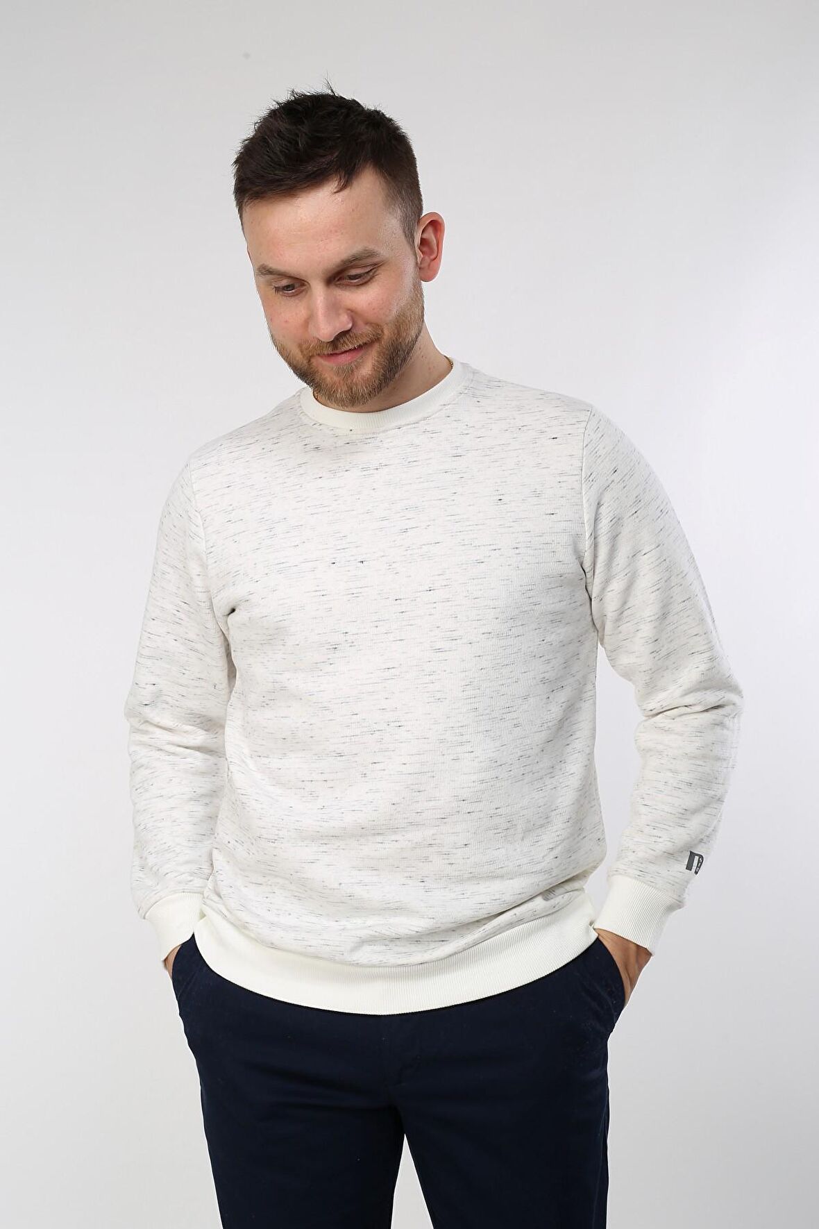 neslice Erkek İnject Ecru Basıc Sweatshirt  S-ECRU