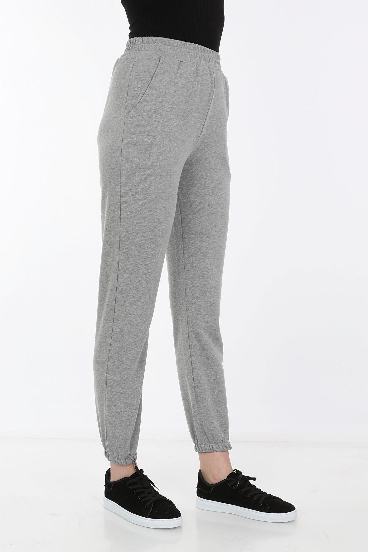 neslice Kadın Paçası Lastikli Eşofman Altı M-GRİ