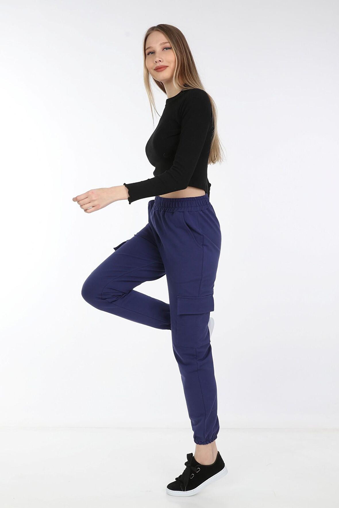 neslice Kadın 4 Cepli Eşofman Altı L-MAVİ