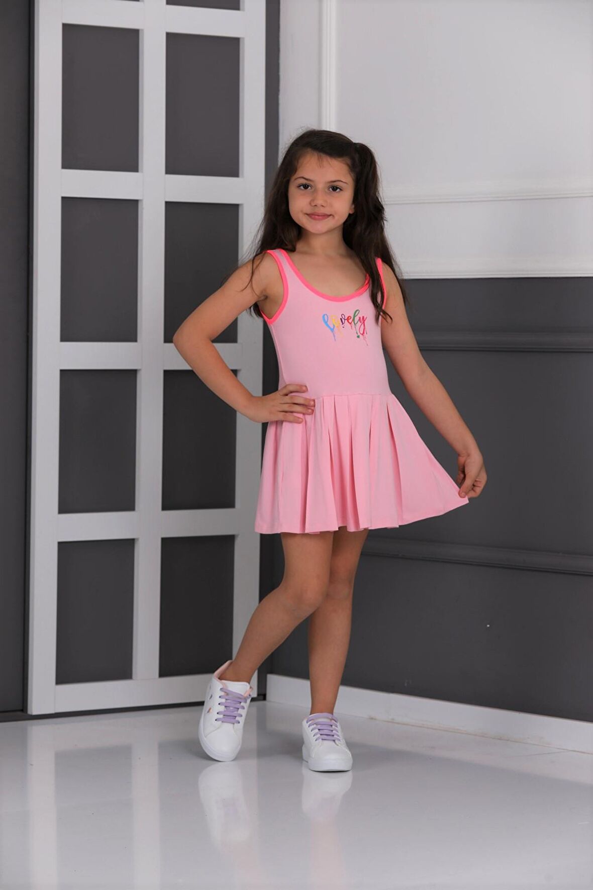 neslice Kız Çocuk Eteği Piliseli Elbise PEMBE-9-10 Yaş