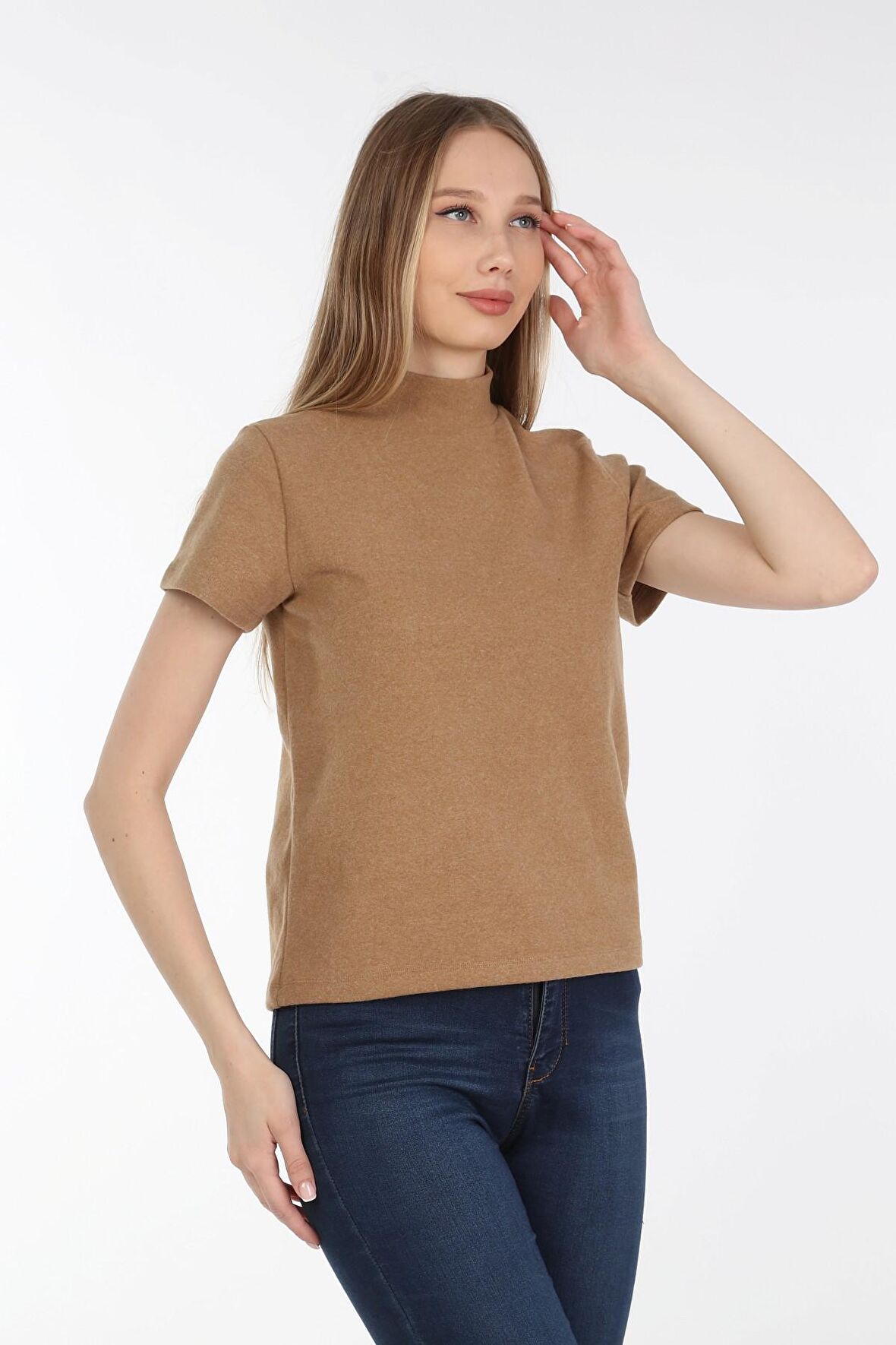 neslice Kadın Yarım Balıkçı T-Shirt XS-HARDAL