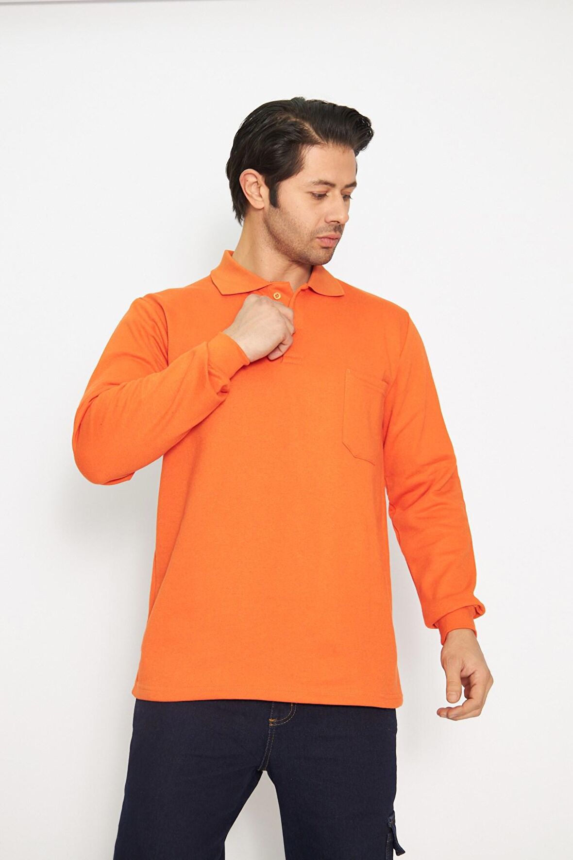 Orange Safety Turuncu Polo Yaka Uzun Kol Sweat T-Shirt Kışlık