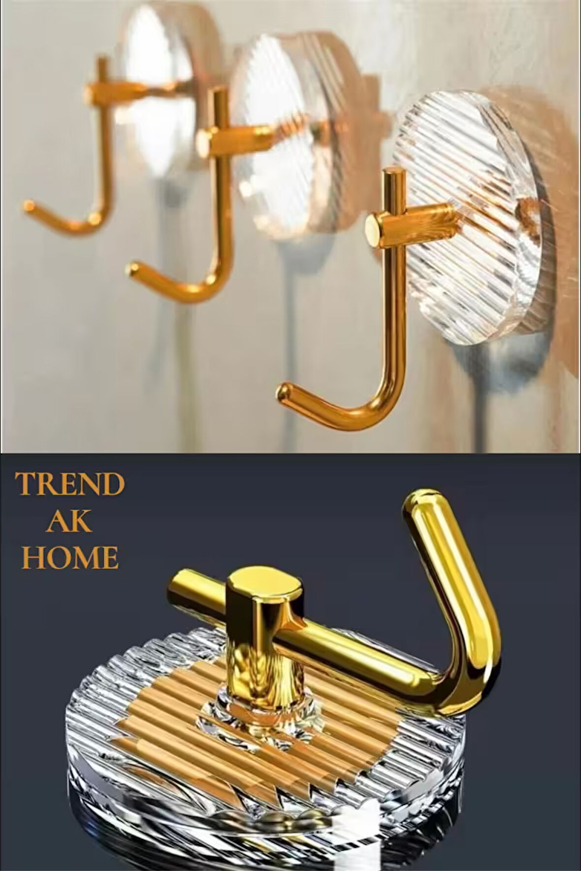 Mutfak Banyo Düzenleyici Gold Detay Yapışkanlı Kristal Askı 3 Adet