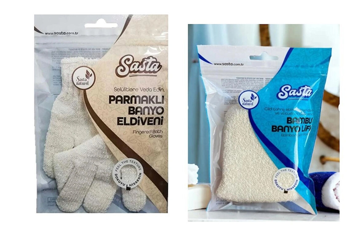 Sasta Parmaklı Banyo Eldiveni ve Bambu Banyo Lifi İkili Set