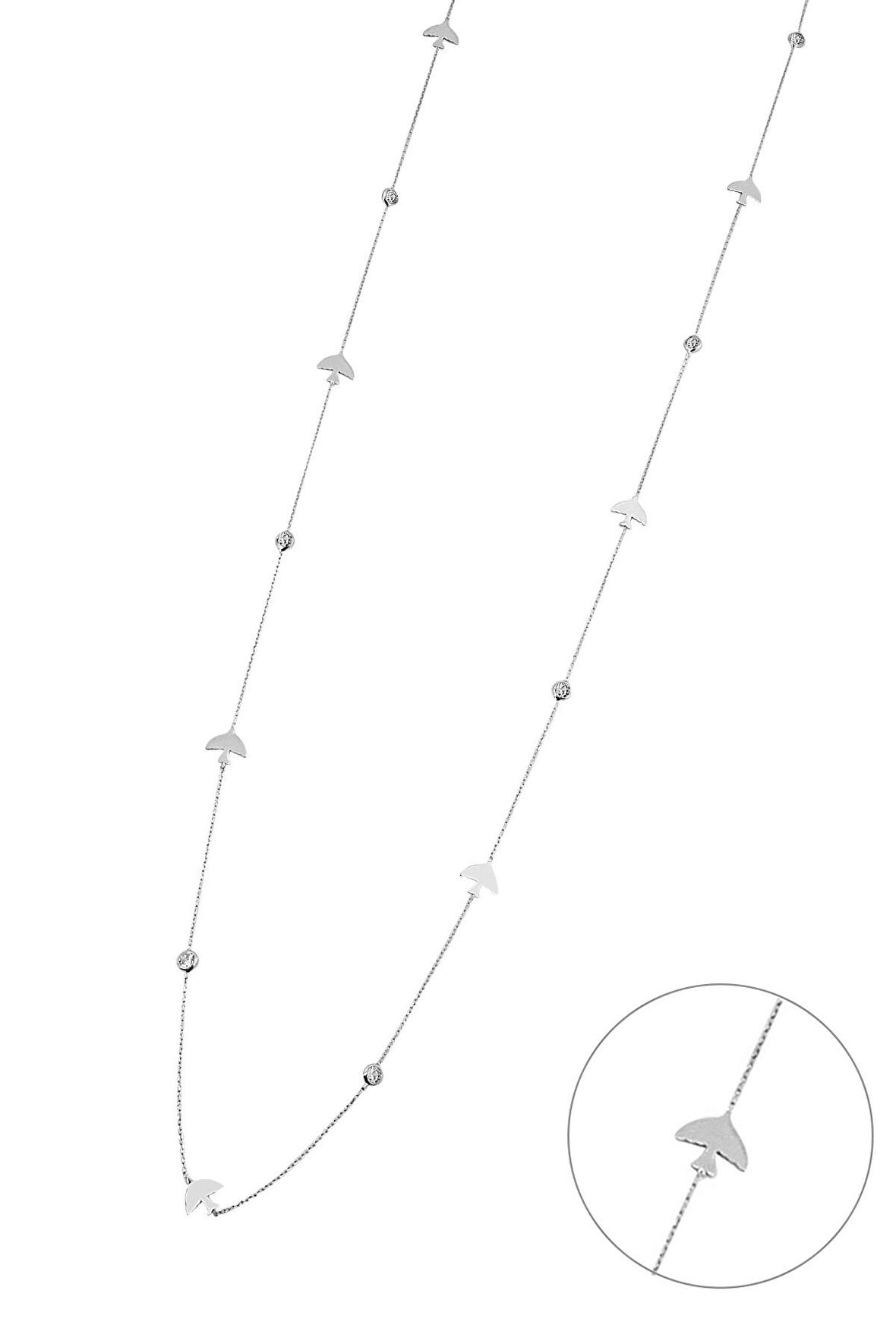 Zirkon Taşlı 925 Ayar Gümüş Uzun Kırlangıç Kolye - N118401