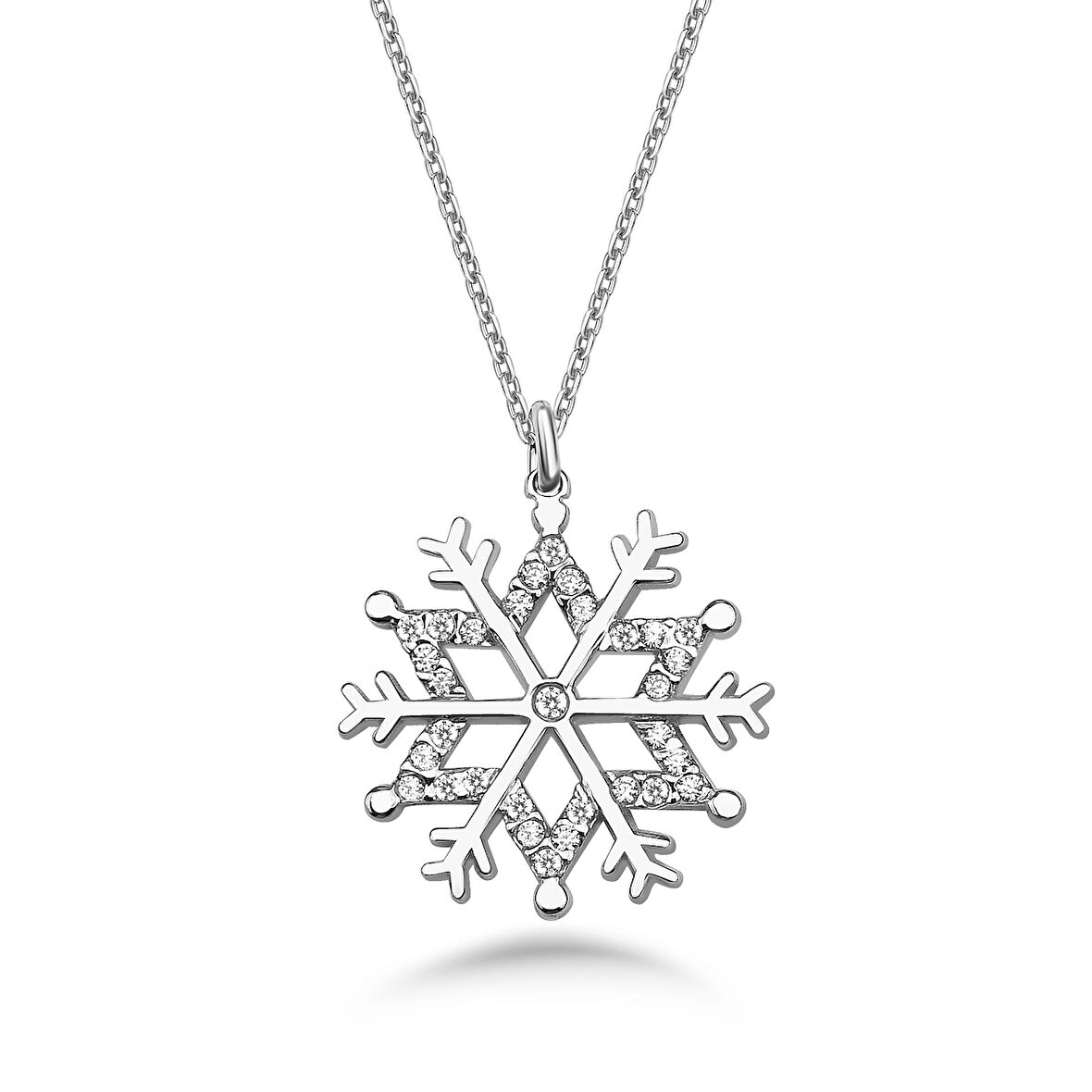 Yeni Taşlı Kar Tanesi Gümüş Kolye - Gümüş
