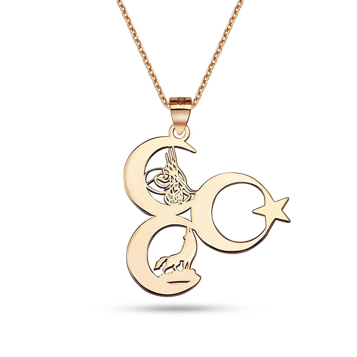 3 Hilal Tuğra Kurt Ayyıldız Kolye - Rose