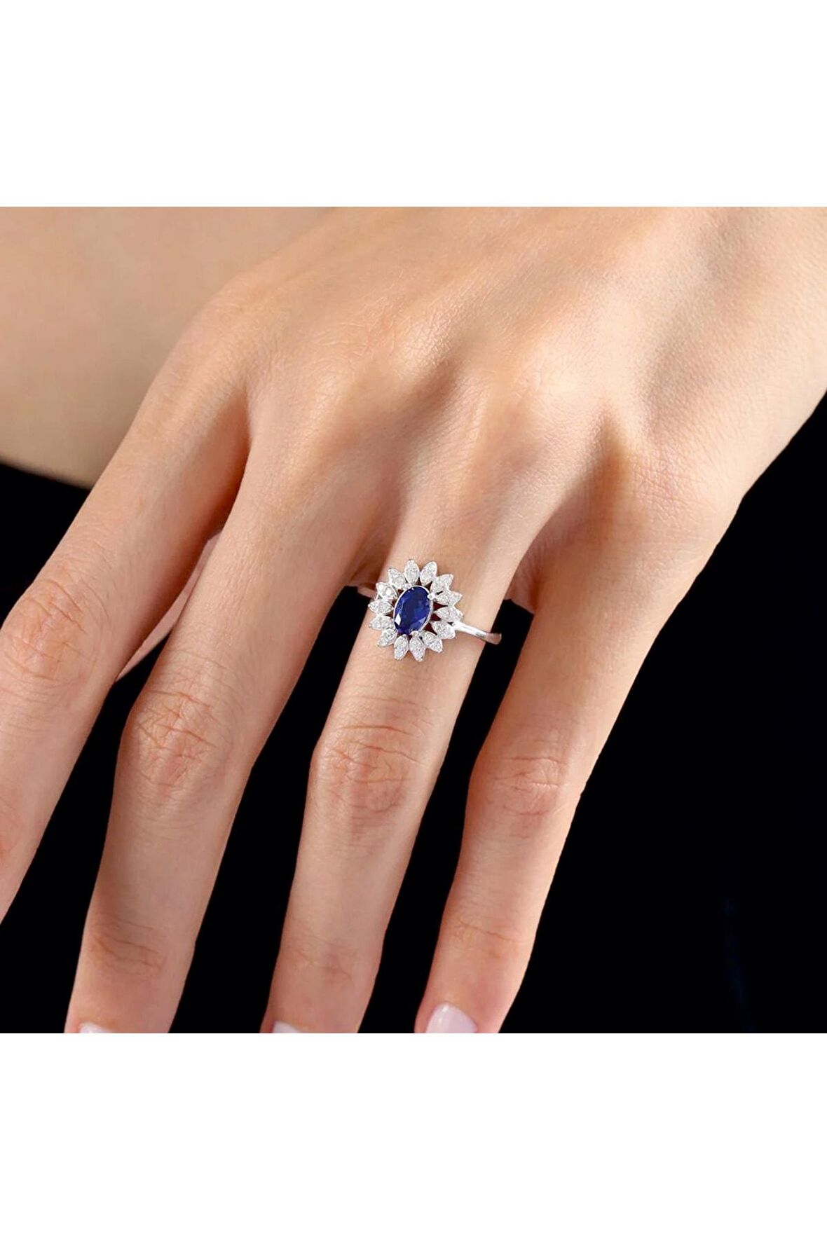 Pırlanta Montür Vega Yıldızı Sentetik Safir Gümüş Yüzük