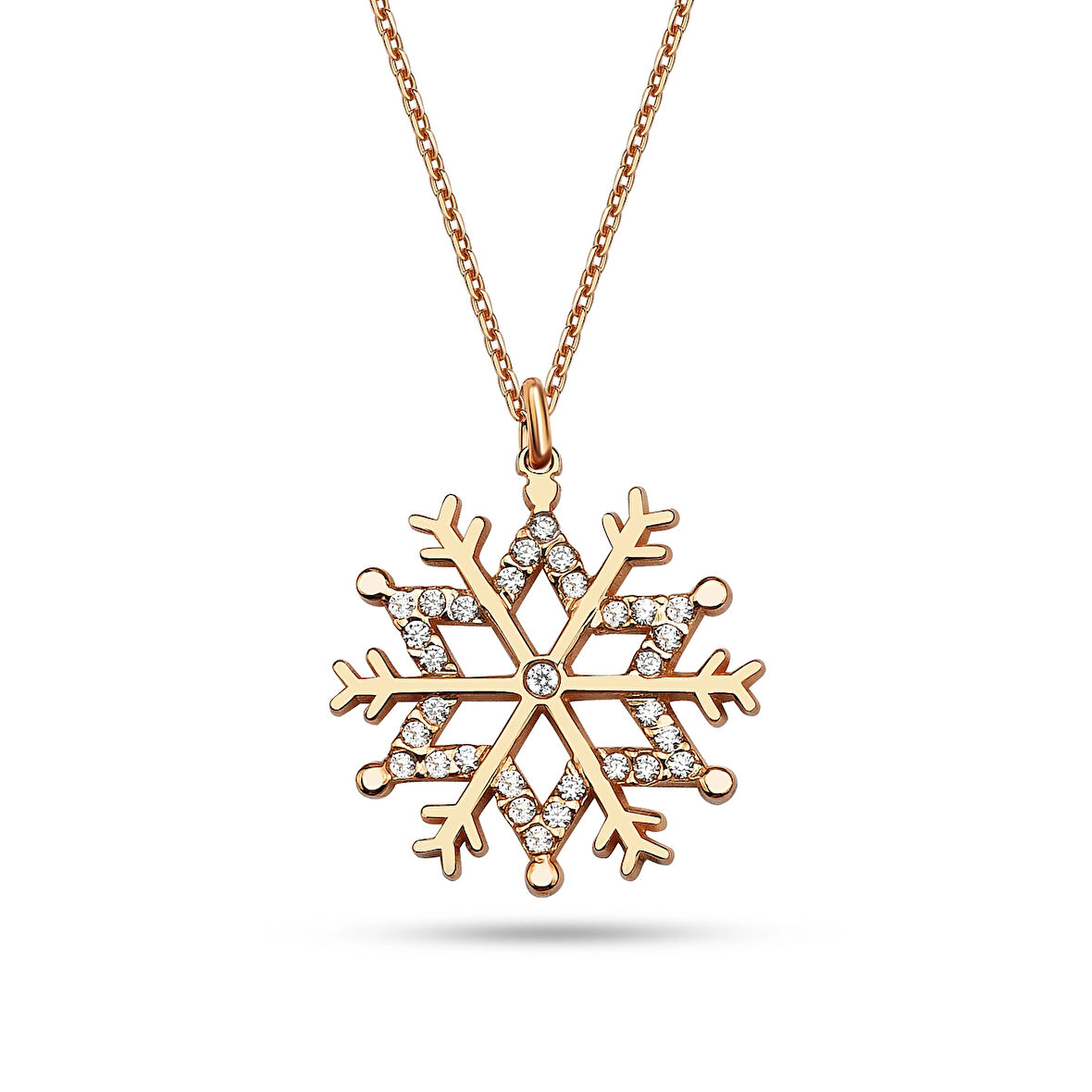 Yeni Taşlı Kar Tanesi Gümüş Kolye - Rose