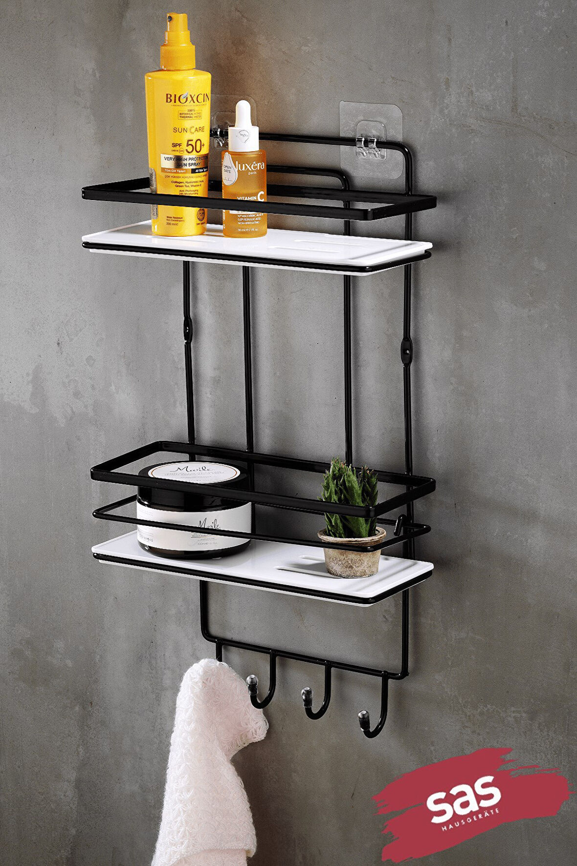 Yapışkanlı Ömür Boyu Paslanmaz Kristal Ayarlanabilir Raf Banyo Düzenleyici Şampuanlık Siyah - Siyah 