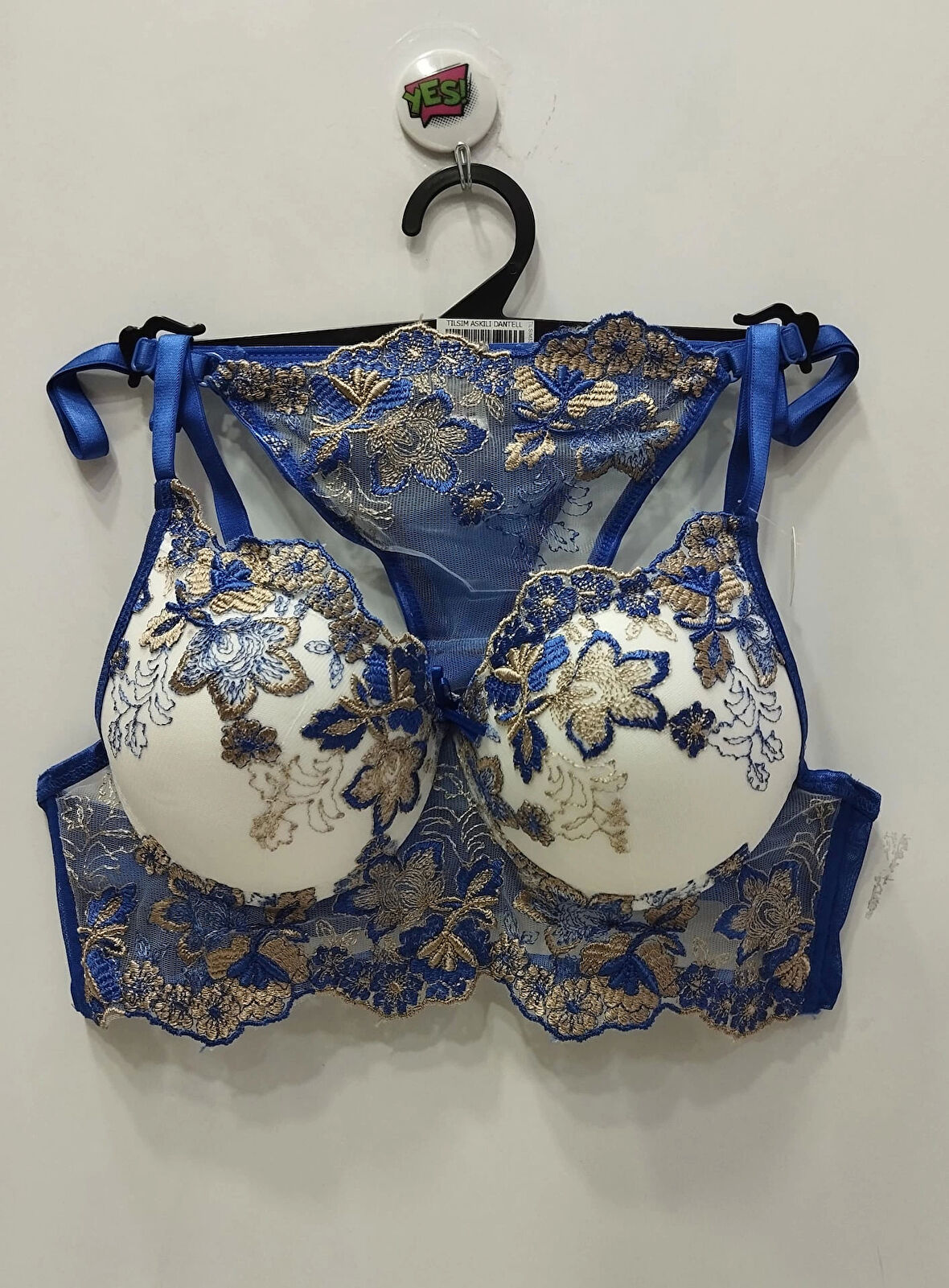 Tılsım Lingerie Askılı Dantel Detaylı Saks Mavisi Büstiyer Sütyen Takımı - 330