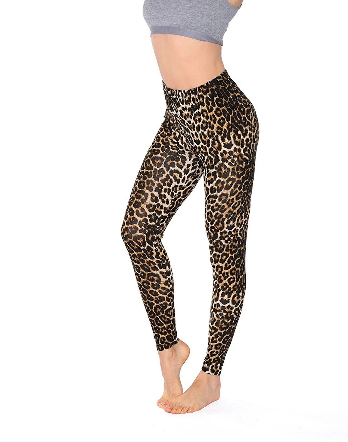 Kolcu Geniş Leopar Desenli Likralı Uzun Kadın Tayt - KB3005