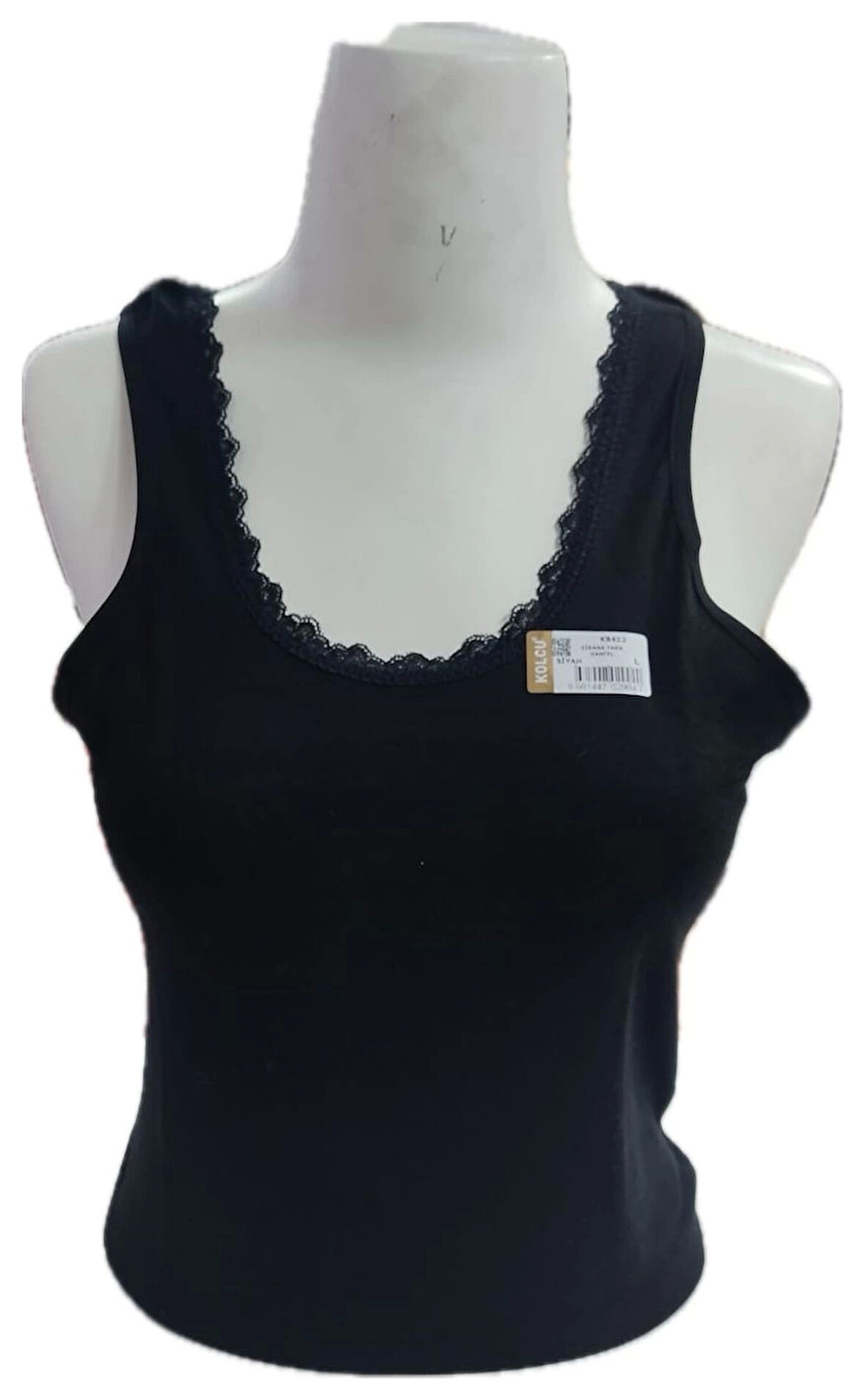 Kolcu Geniş Askılı Dantel Detaylı Kadın Atlet - Siyah