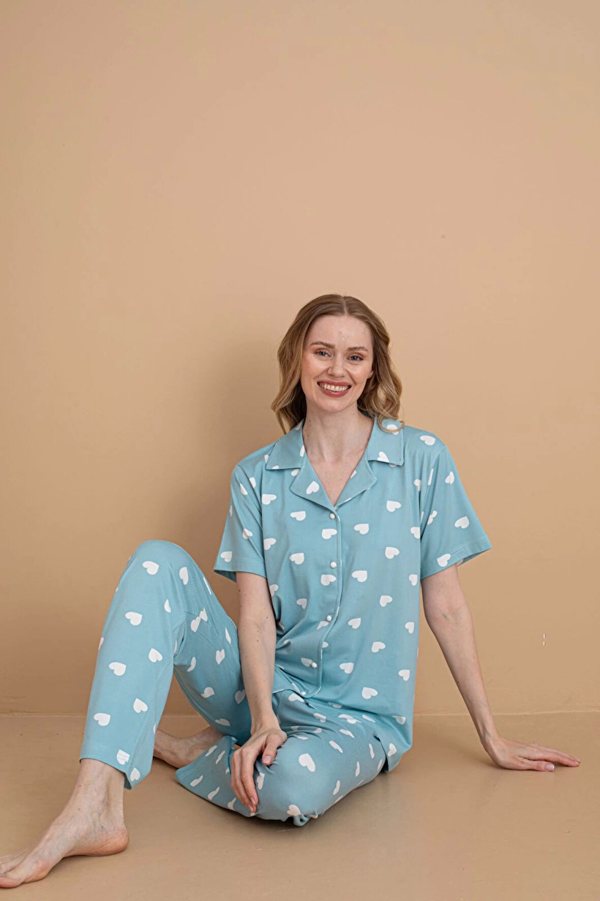 Pijamerry Kadın Milan Kumaş Gömlek Yaka Su Yeşili Pijama Takımı