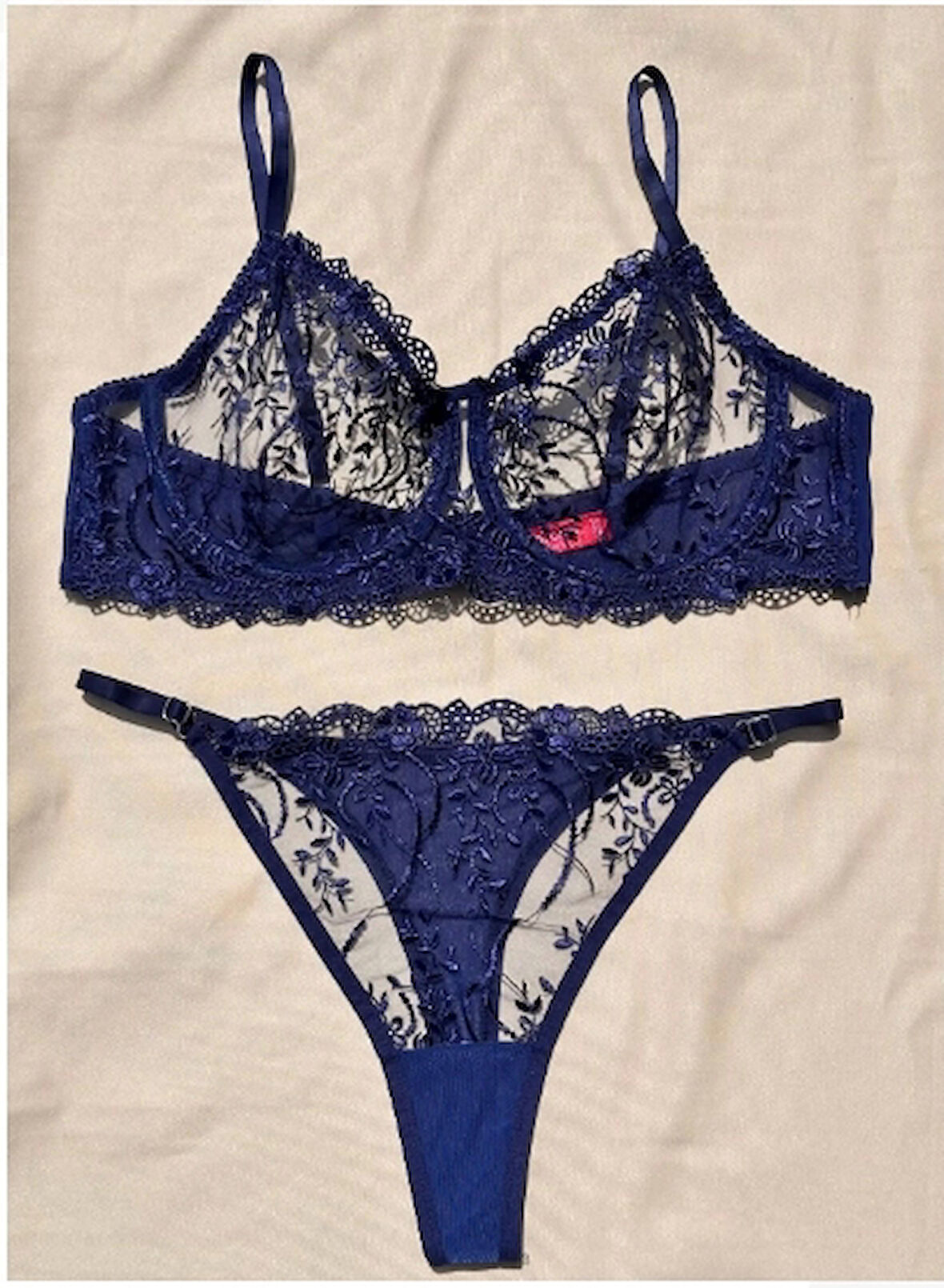 Arona Kadın C Cup Balenli Çiçek Desenli Lacivert Sütyen Takımı - 136