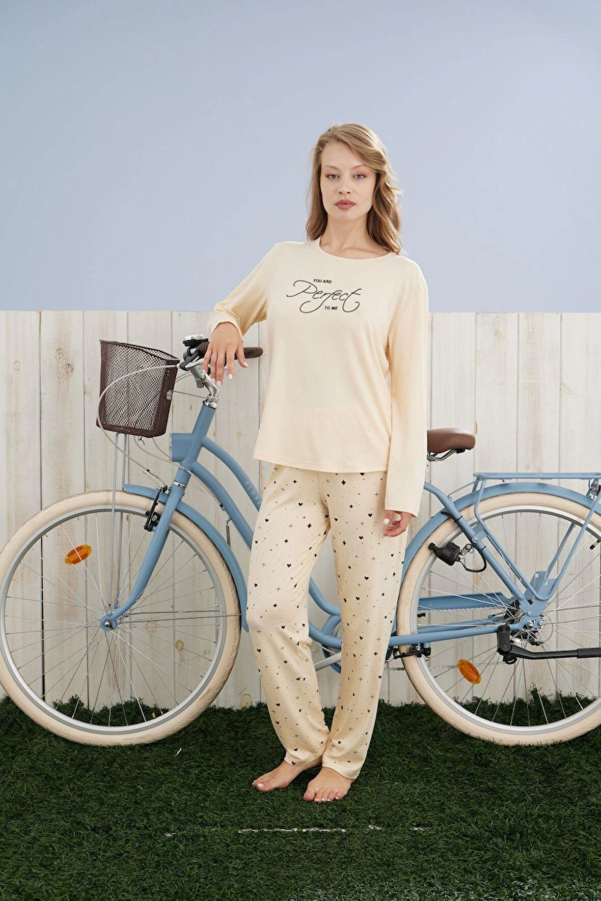 Pijamoni Kadın Milan Kumaş Bisiklet Yaka Sarı Pijama Takımı - 7600