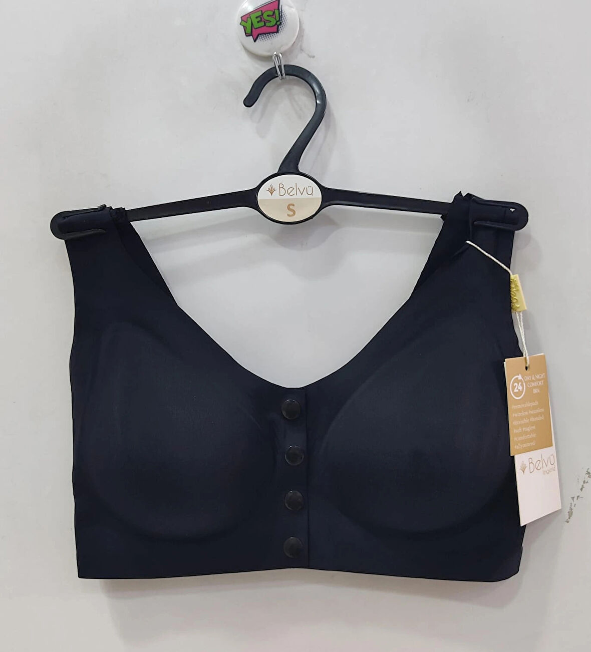 Kadın Balensiz Önden Düğmeli Lazer Kesim Toparlayıcı Siyah Sütyen